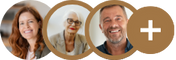 Trois portraits souriants en médaillons circulaires